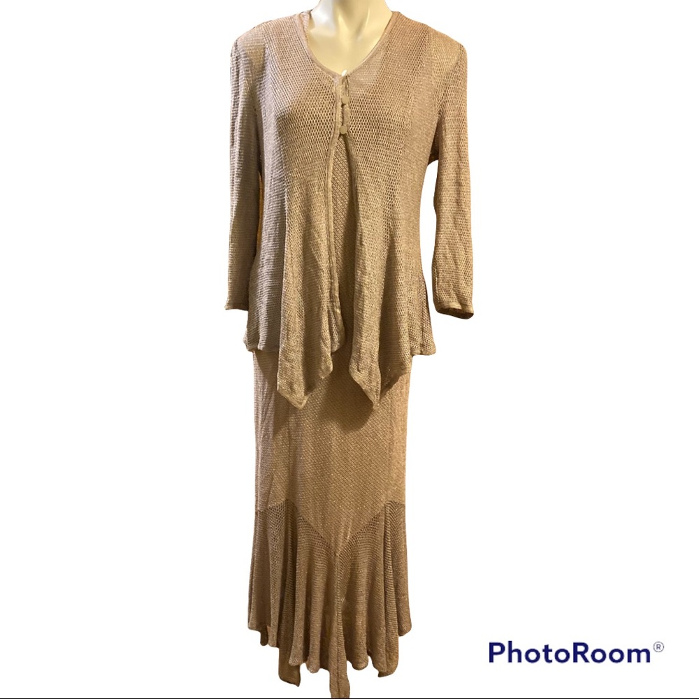 DAMIANOU Vintage Silver mesh detail metallic dress and cardigan set
